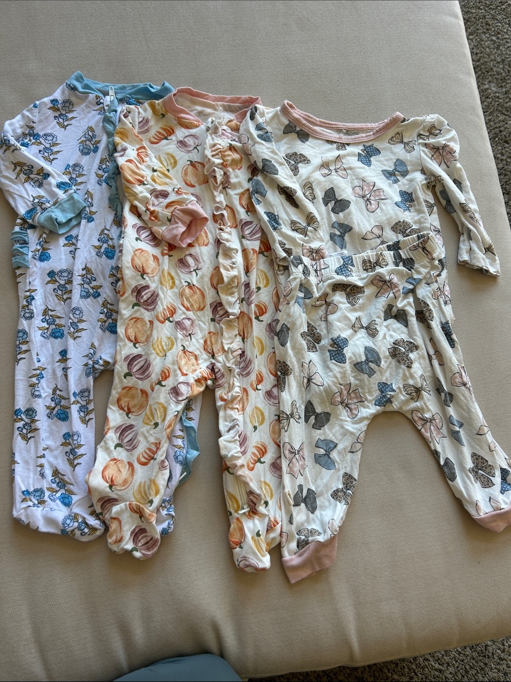 Milkberry Bamboo Lot of 3: 2 Rompers (0-3M) & 1 Two-Piece Set (3-6M) Baby Girl